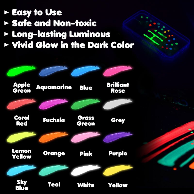 Roizefar Fabric Paint, 16 Colors Glow in the Dark Paint, 3D Permanent Acrylic Textile Paint (20 ml/0.68 oz), Neon Craft Painting Fabric Paint for Clothes, Canvas, T-Shirt, Ideal for Art Supplies and - Image 4